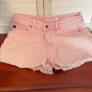 KanCan Pink Frayed Hem Jean Shorts